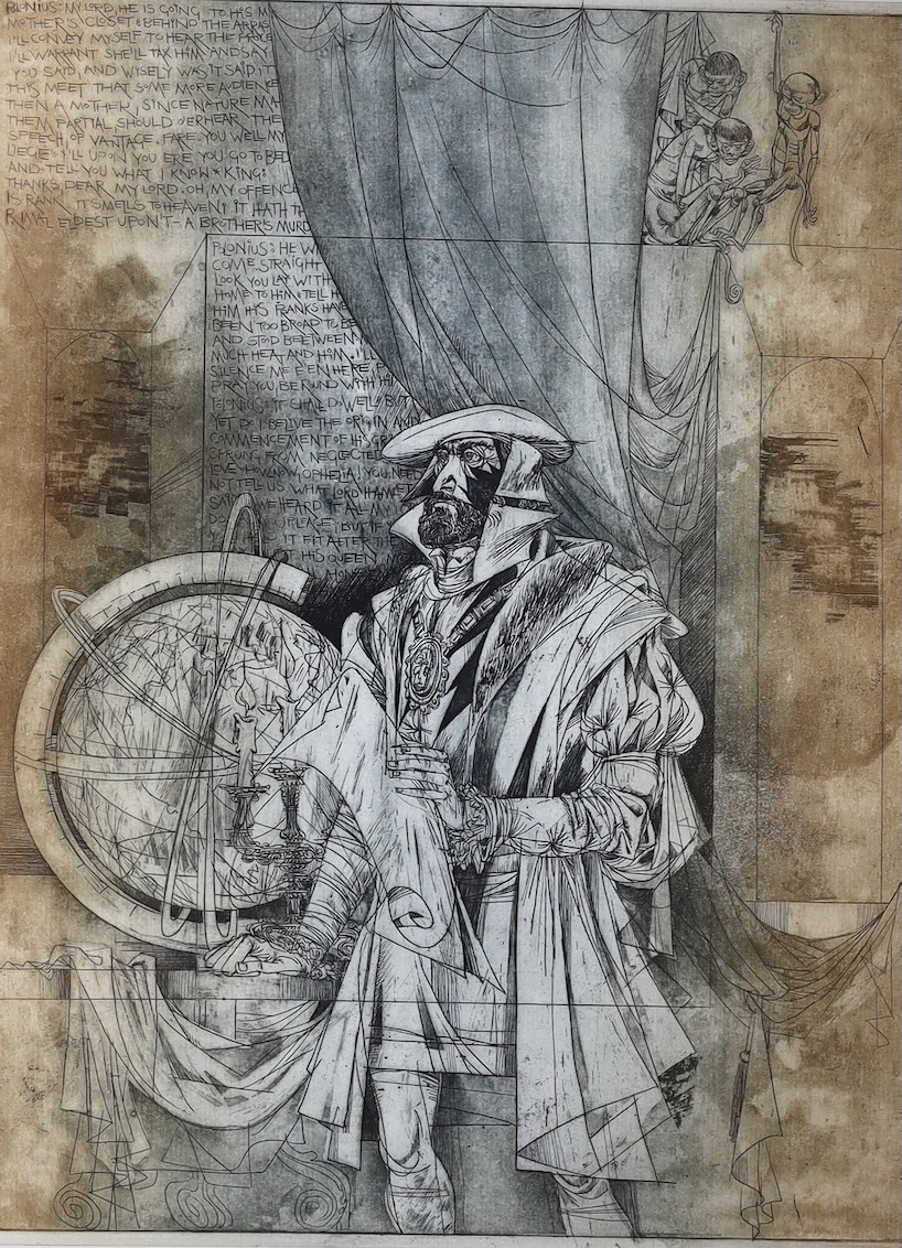 János Kass (Hungarian, 1927-2010), two etchings, from the series ‘Hamlet’, both signed, A/P, 36 x 28cm, together with an accompanying Bankside gallery poster ‘Graphic Art from Hungary’ 1982, (3)